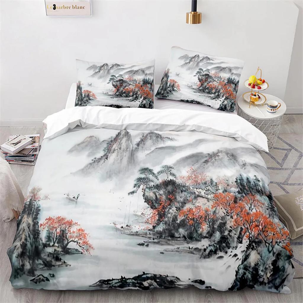 Oil Painting Duvet Cover Abstract Art Print Boat Sunset Animals And Plants Microfiber Landscape Tree Bedroom Decoration Children