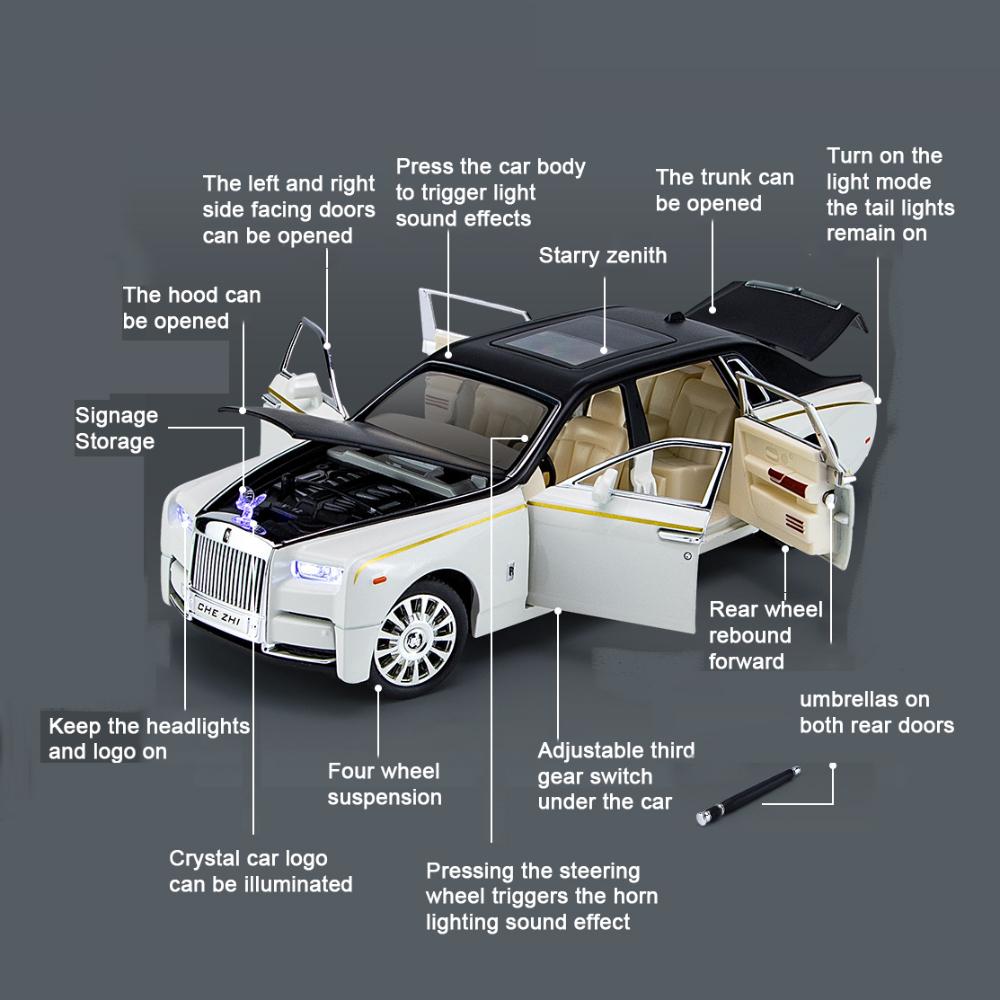 1/24 Rolls Royce Phantom Diecast Spielzeugautos Modell Simulierte Rückzieh Limousine Zinklegierung Metall Spielzeugauto für Kinder Geschenke Sammlung