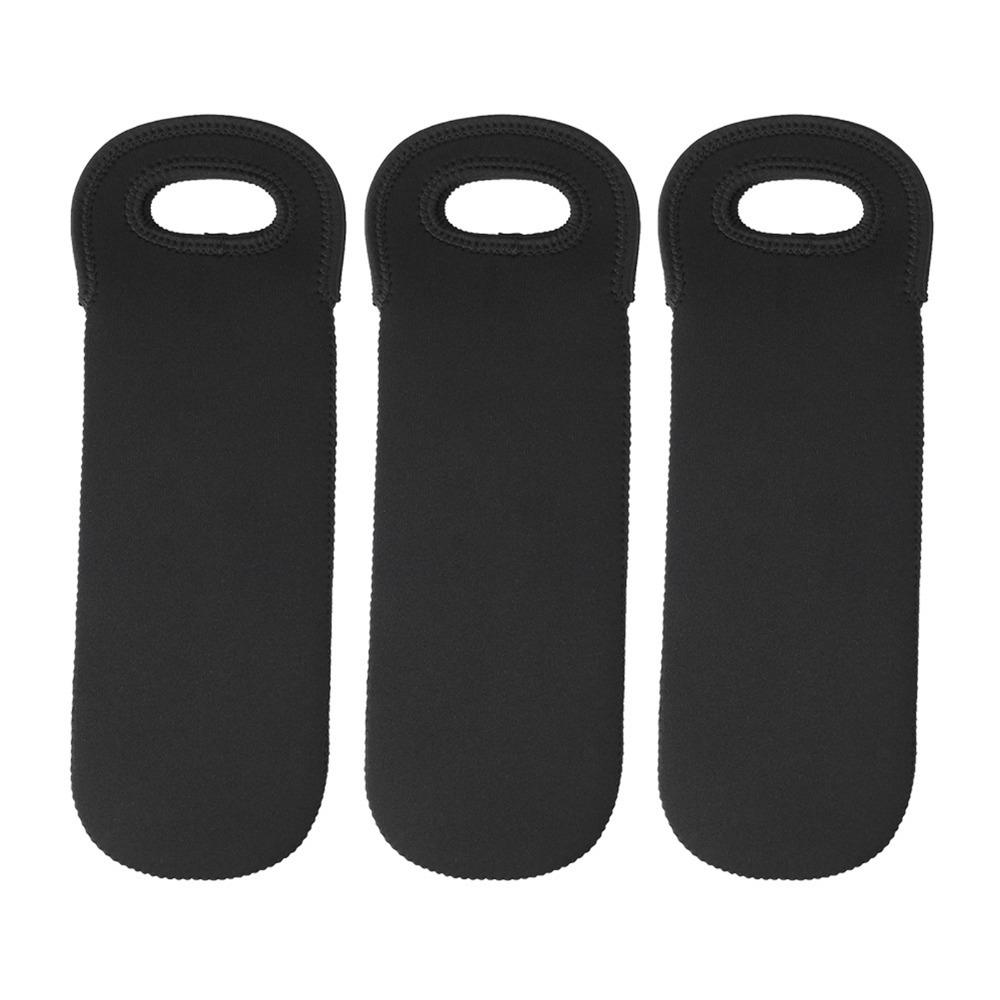 3pcs Protective Cover Neoprene Bottle Cooler Insulated Reusable Winebottle Bag Secure Carry Handle Black Beverage Sleeve