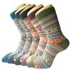 Women's Winter Warm Socks 5 Pair Set - Geometric Pattern, Thick Knitted, Soft Polyester and Spandex Blend, Elastic and Comfortable