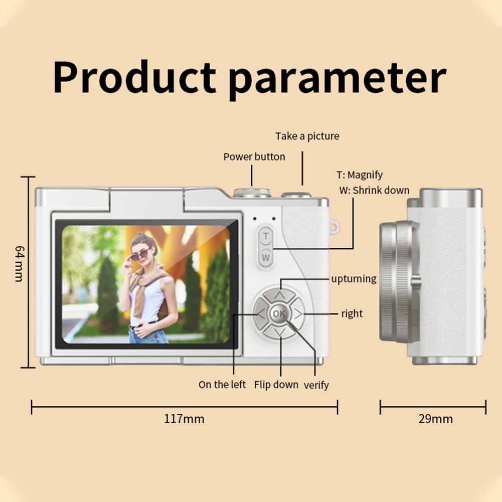 4K Digitalkamera 48MP Kompakte kleine Kamera 8x Zoom Videokamera 180 Klappbildschirm Vintage-Kamera für Jugendliche Erwachsene Anfänger