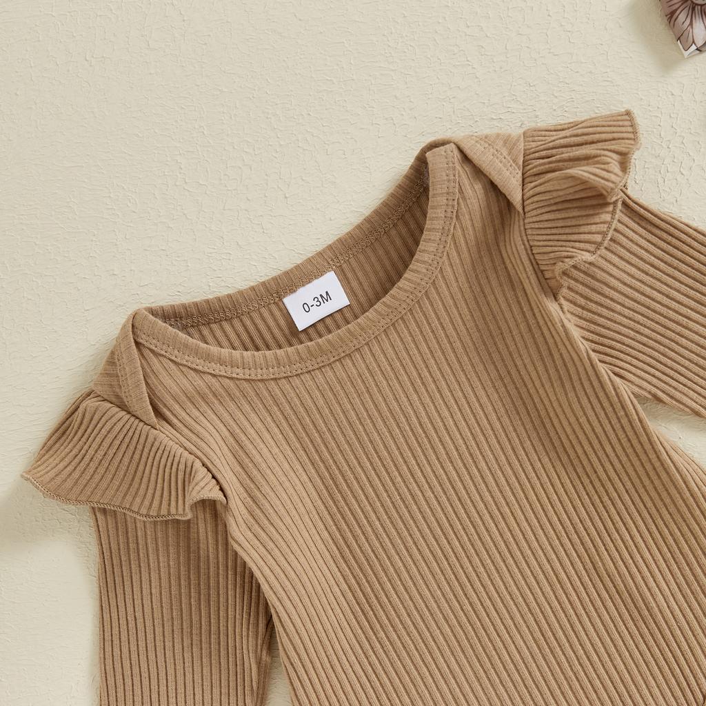 Baby Girls Spring Outfits Short Sleeve Ribbed Romper + Suspender Skirt + Headband Set Newborn 3 Piece Clothes