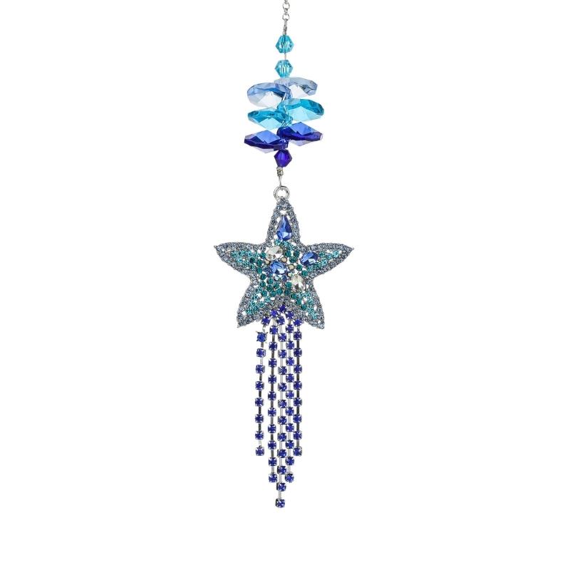 Ocean Theme Suncatchers with Conch Jellyfish Rhinestones Crystal Windchime for Garden Patios or Indoor Window Decors