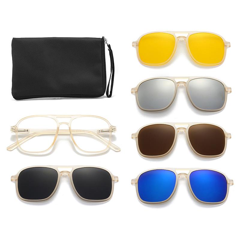 Transparent Frame Magnetic Clip 6 In 1 Sunglasses For Men Women Square Eyeglass Unisex