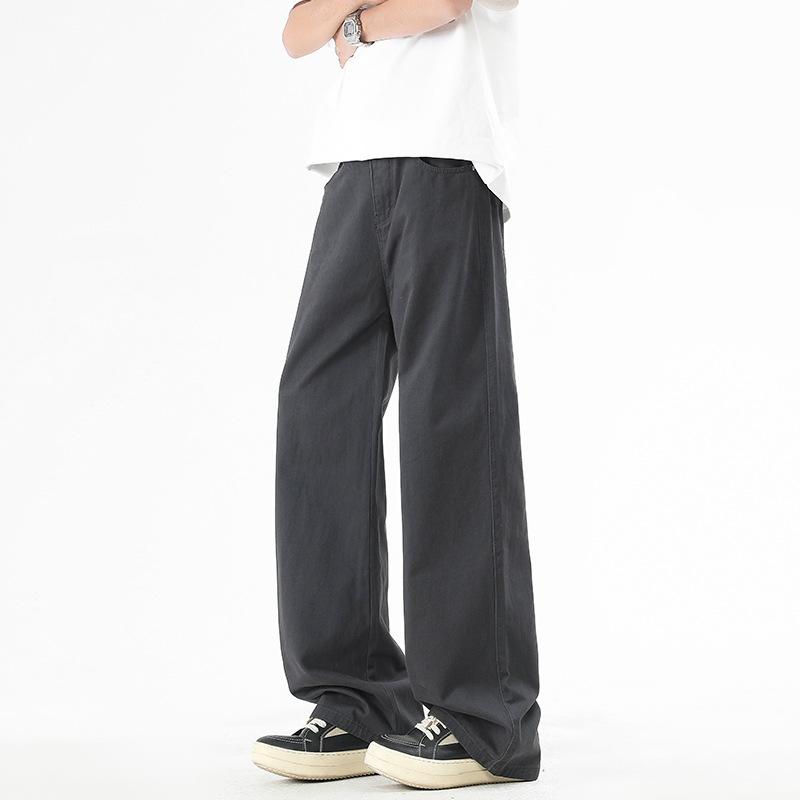Korean Style Men Casual Pants for Spring Summer Elastic Waist Solid Color Wide Leg Slacks Loose Straight Trousers