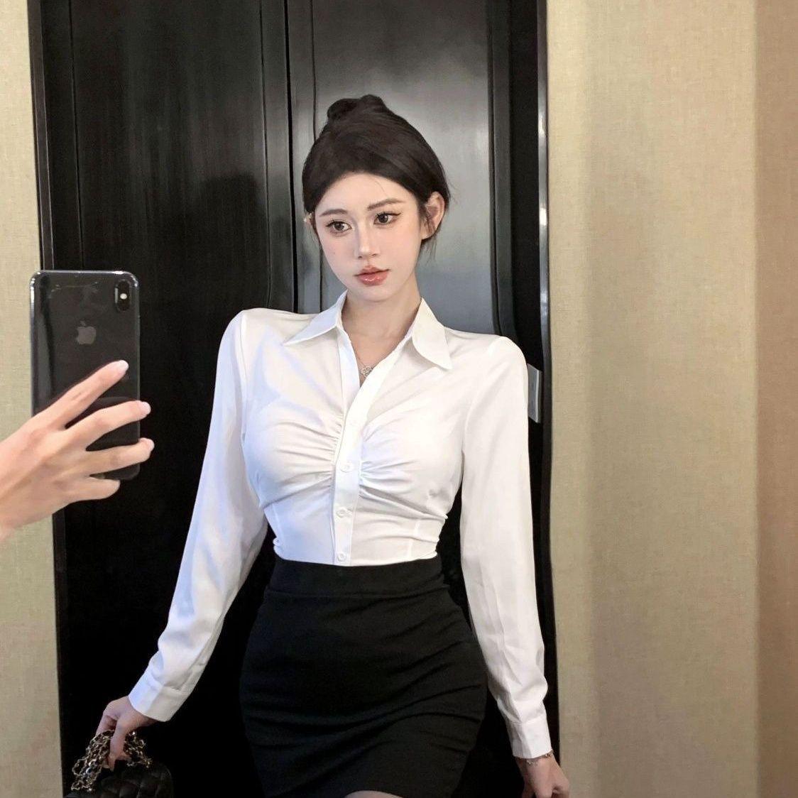 

Women s Spring/Autumn Slim Fit Long Sleeve White Shirt - Professional Workwear Secretary Uniform 2XL