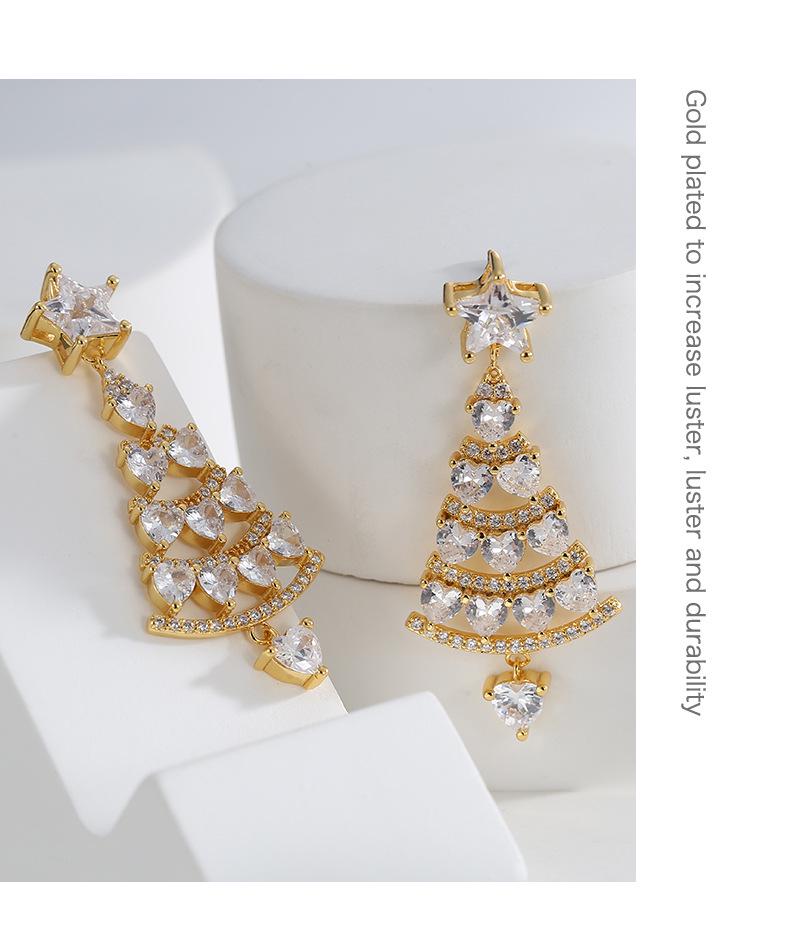 E0541 Boucles d'oreilles arbre de Noël haut de gamme pour femmes: Style Européen & Américain, Cuivre avec Zircon Plaqué Or