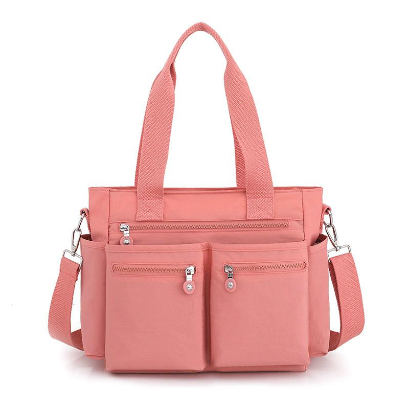 Women's Solid Color Multi-Pocket Tote Bag, Large Capacity Lightweight Crossbody Shoulder Bag, Casual Satchel Handbag for Work Travel