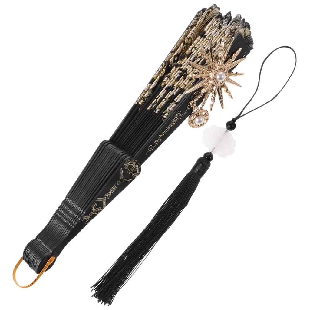 HOMSFOU Vintage Folding Fan with Tassel - Handheld Folding Fan, Vintage Design, for Women, Perfect for Summer Parties and Stage Props