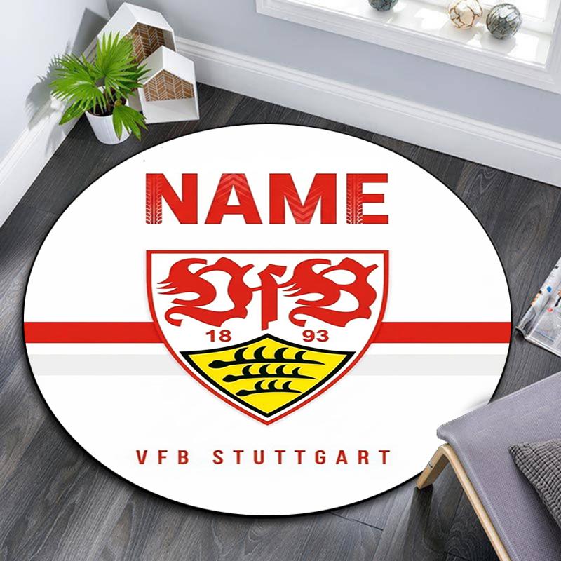 Custom Name,VfB Stuttgart pattern round rug,Carpet Rug for Living Room Bedroom Playroom ,Non-slip Floor Mat,Holiday Gifts and Birthday Gifts.