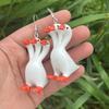 Three-Headed White Goose Keychain Pendant Necklace Earrings Three-Dimensional Relief Resin Hand-Painted Lightweight Necklace Jewelry Gift Accessories