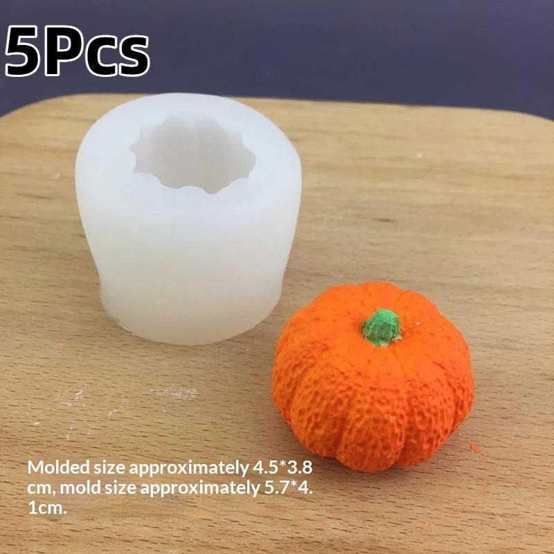 5Pcs 3D Embossed Pumpkin Silicone Candle Mold For Diy Resin Soap Crafts And Halloween Thanksgiving Home Decor