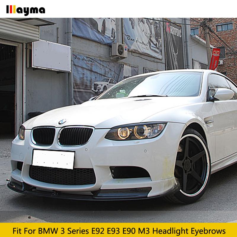 Carbon Fiber Car Headlight Eyebrows Lamp Eyelids For BMW 3 Series E92 E93 E90 M3 2007 - 2009 Fiber Glass Matt Black Primer 2pcs