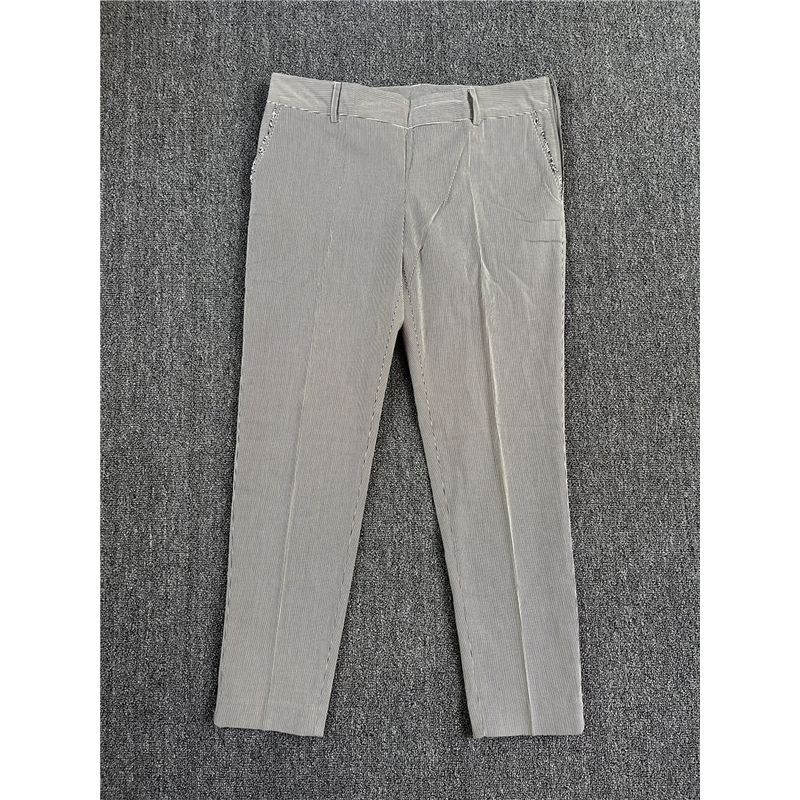 

Foreign Trade Original Order Tail Goods French NAF * Woven Cotton Thin Stripe Women Pocket Spring Casual Professional Mid-Waist Cropped Pants Grey 42