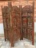 Vintage Hand Carved Wooden Room Divider: Rustic Indian Folding Screen