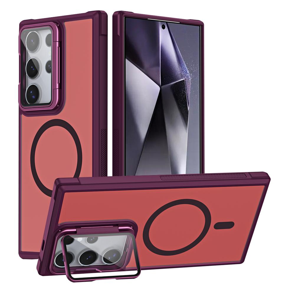 

Fold Glass Lens Stand Magnetic Matte Case For For Samsung Galaxy S26 S25 S24 Ultra S23 Plus Wireless Charge Camera Protection Cover For S23