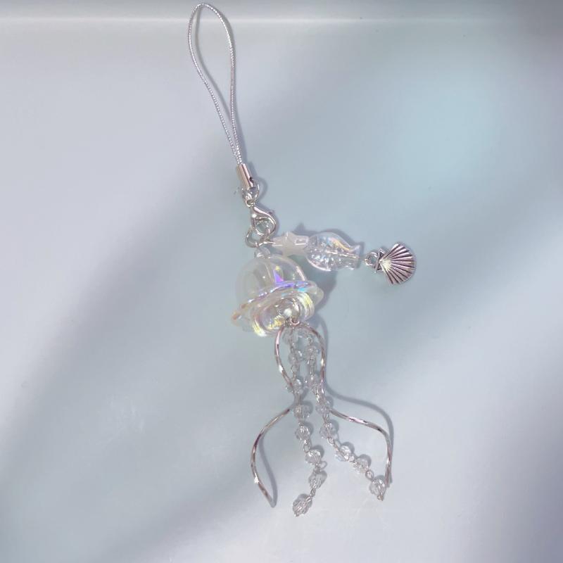 1Pcs Ocean Theme Y2K Beaded Phone Lanyard Star Sea Shell Jellyfish Key Chain Colorful Handmade Jellyfish Phone Charm Pendant