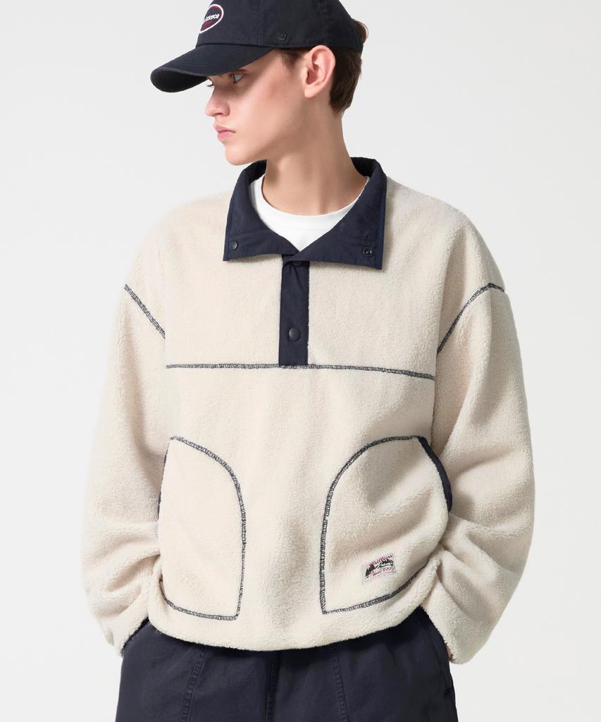 TRILLION Button Half-Neck Fleece Pullover_5Color