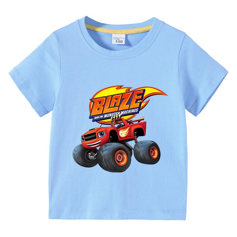 2025 Summer Kids Blaze And The Monster Machines Cartoon Funny Tshirt Childrens Short Sleeved Tees Girls Boys Tops Clothes