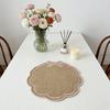Placemat with Petal Shape And Bow Embroidery Table Mat Round Heat Insulation Non-Slip Oil Resistant Placemat for Dining Room