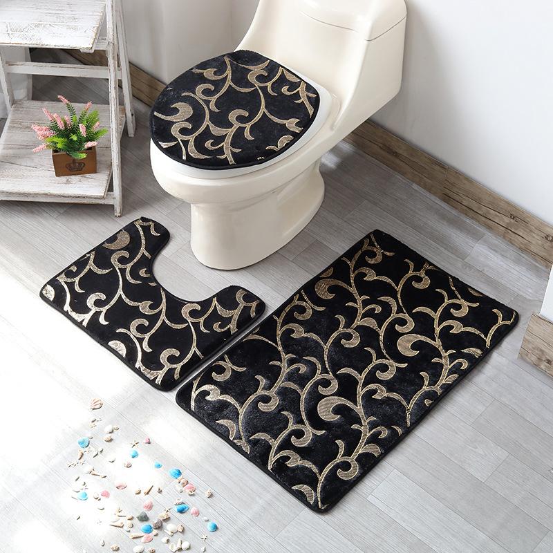 Badematte 3er-Set Home Toilettenmatte Wohnzimmer Badezimmer Golddruck Rutschfester Teppich Duschmatte Schlafzimmer Druck Bodenmatte