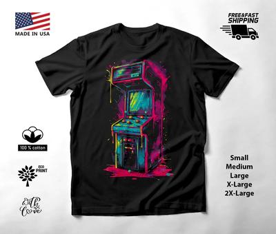 Retro Arkadmaskin Neongrafisk T-shirt Svart Unisex S-2XL