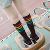Women School JK Girls Cotton Over Calf Long Socks Japanese Style Rainbow Striped Student Uniform Casual Knee High Socks