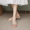 Fairy Feng Shui Diamond Slippers Female Summer Wear Fashion High Sense Transparent Word with Medium Heel Thick Heel Crystal Sandals