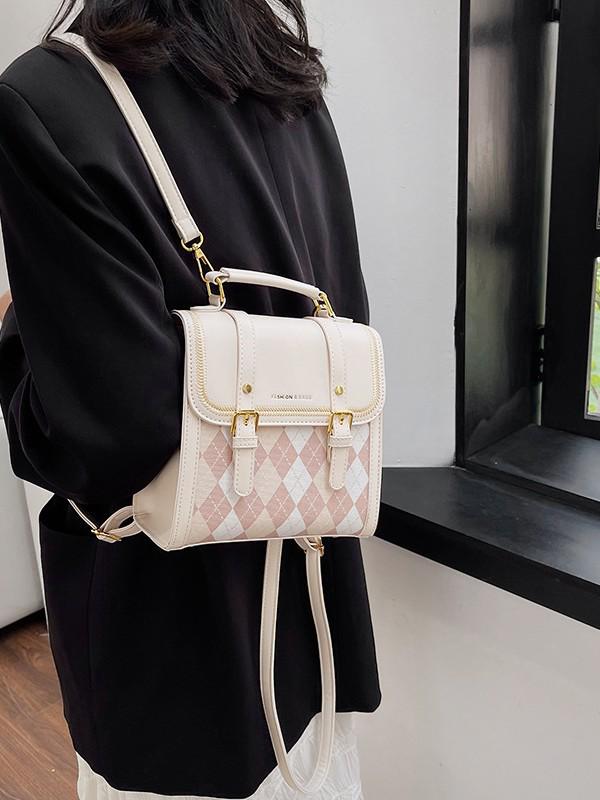 Girlish Heart Argyle Color Block Women's Backpack 2025 - Cute Korean Style Crossbody Small Schoolbag