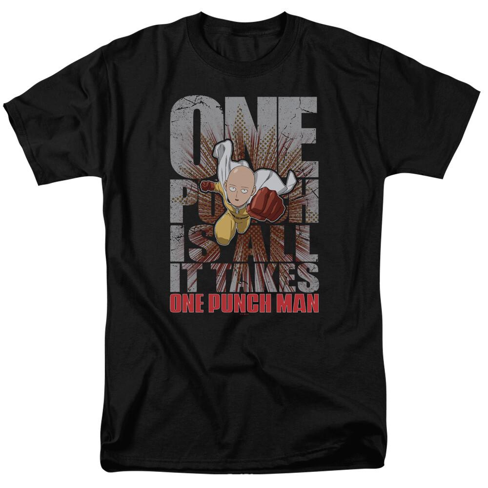 26 One-Punch Man One Punch Is All It Takes T Shirt Mens Licensed Cartoon Black Unisex T-Shirt L