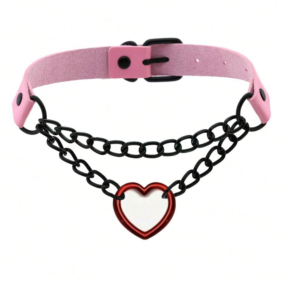 Hip Hop Gotisch Pfirsich Herz Kragen Pu Leder Halskette Party Weihnachten Halloween Kreatives Valentinstagsgeschenk