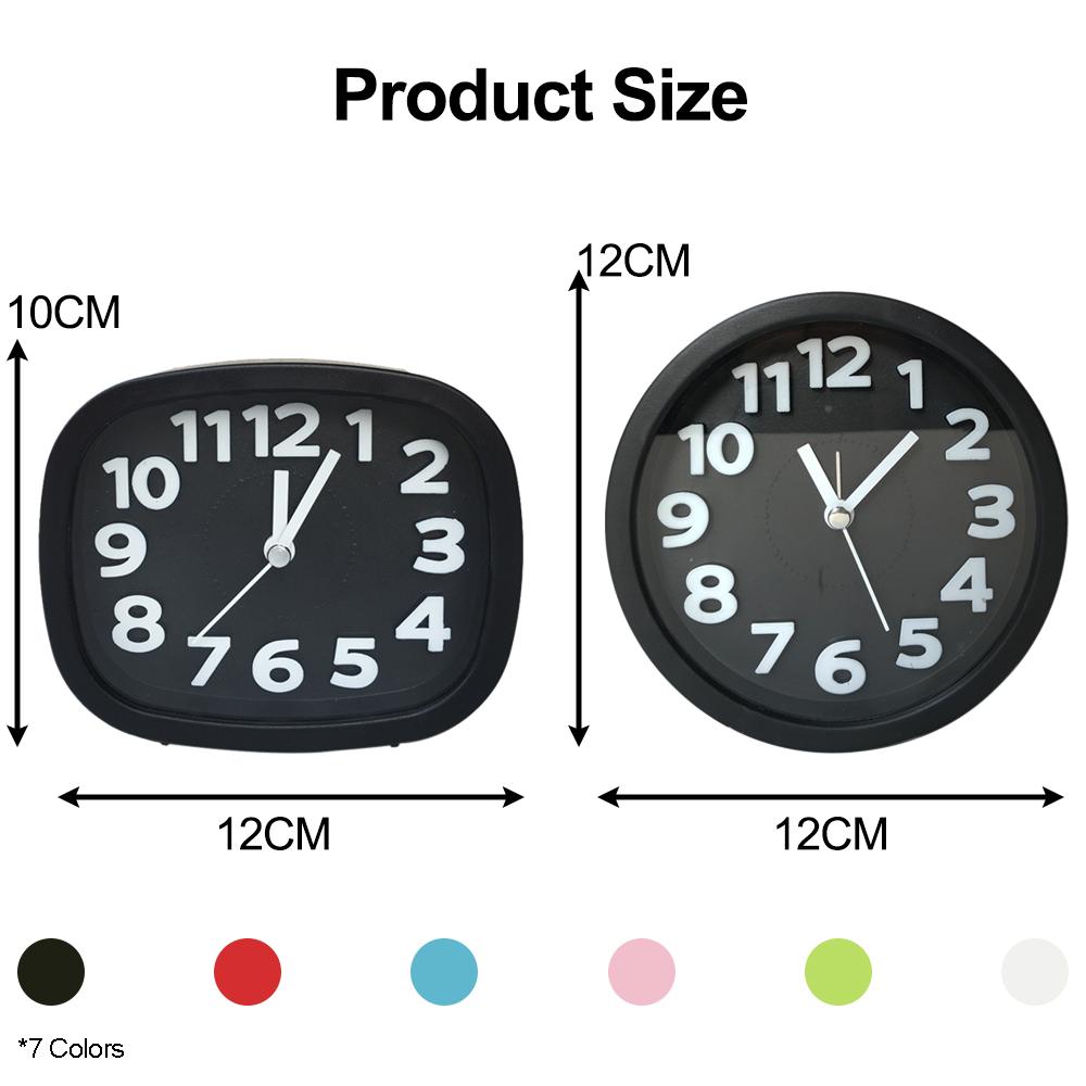 Kulatý budík Jednoduchý styl Stolní hodiny pro probuzení Čtvercové tiché stolní hodiny Snooze Přenosný cestovní budík na baterie
