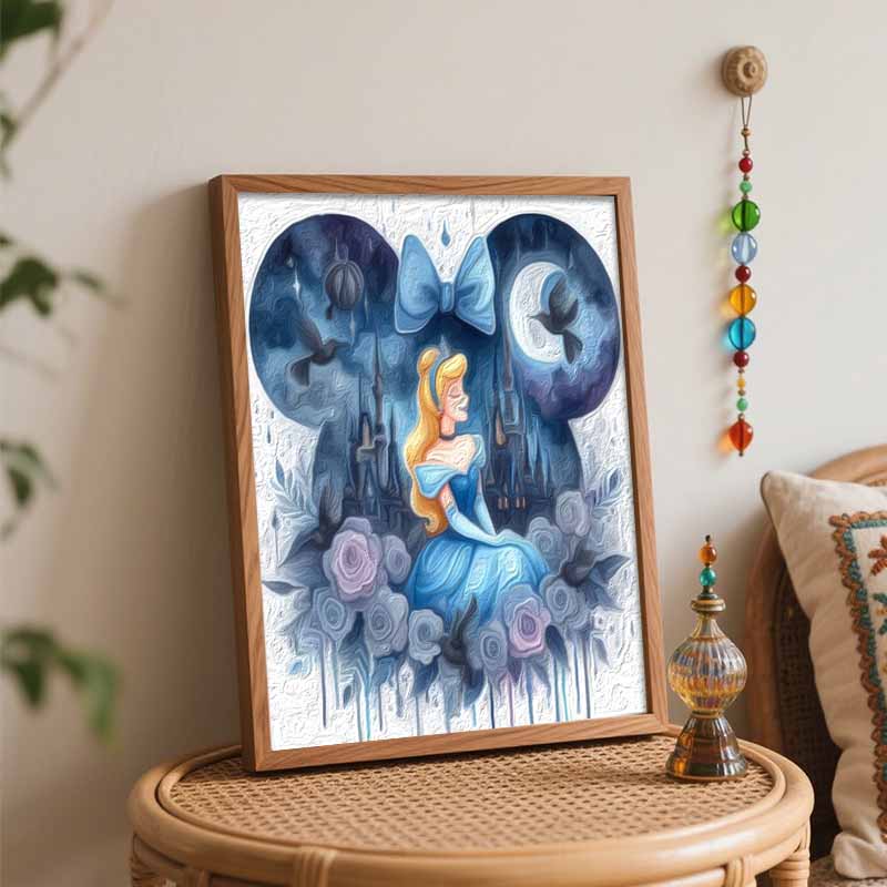 Cinderella Night Castle Disney Oil Painting Kit, Home Decor Handmade Gift for Princess Fans, Blue Fantasy Art Paint by Numbers Set