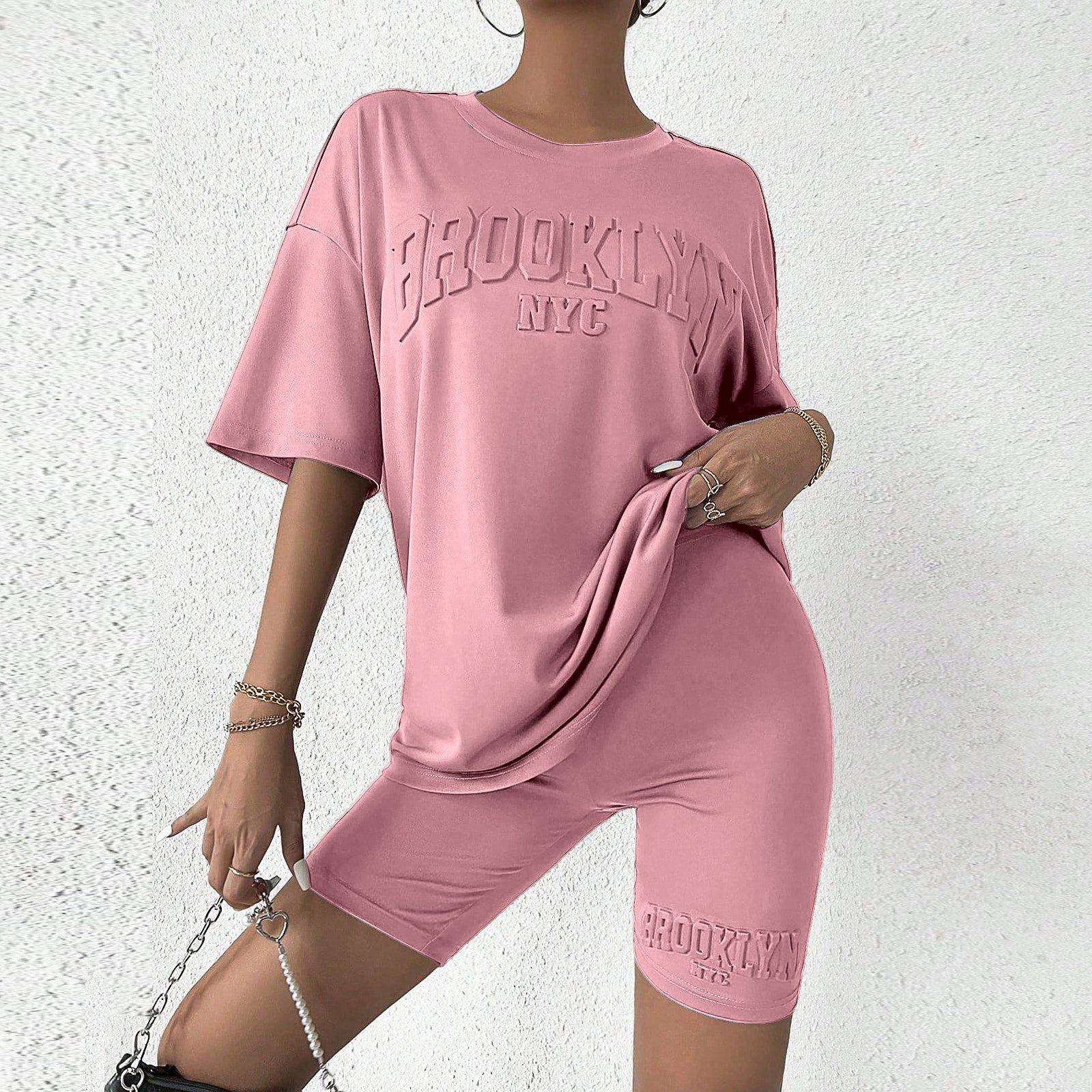 

Women s Women Summer Short Sleeve Set Tops Sweatsuit Drawstring Shorts Tracksuit Outfits S рожевий