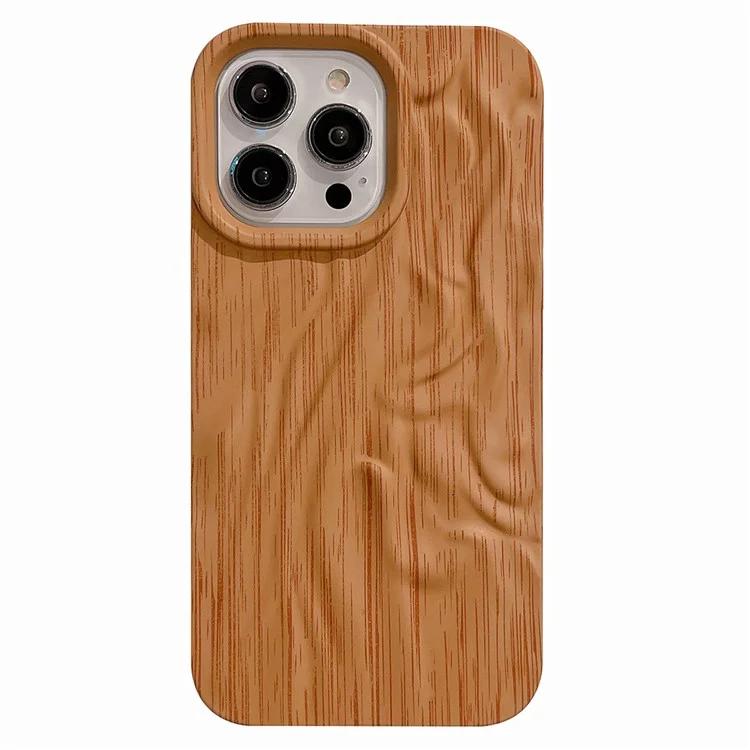 

For iPhone 15 Pro Case Wrinkled Wood Texture Shockproof TPU Phone Cover - Style A
