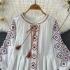 Bohemsk Kjole Dame 2024 O-hals Etnisk Stil Broderi A-linje Vestidos Retro Fransk Chic Folder Kjoler Sommer Dropshipping