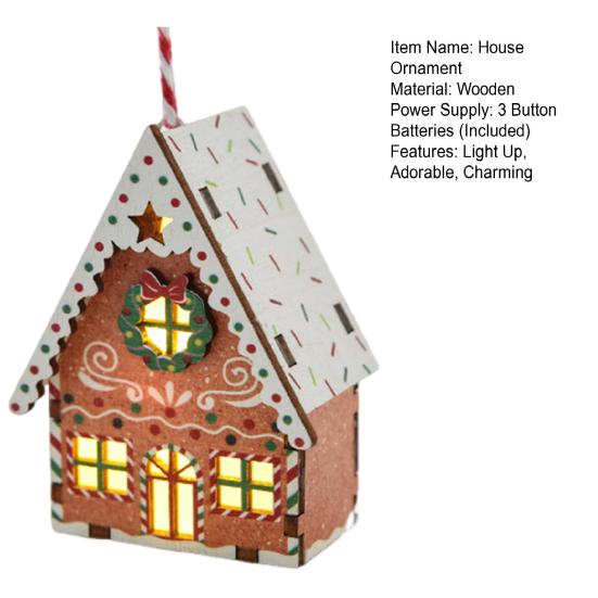 Christmas Gingerbread House Ornament Wooden Light Up Village House Christmas Tree Hanging Ornaments for Holiday Winter Home Party Tree Decor