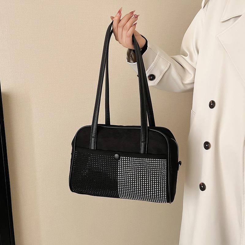 Style Shoulder Bag Women Autumn Winter New Korean Small Crossbody Bag Rhinestone Patchwork Large Capacity Commuter Underarm Bag