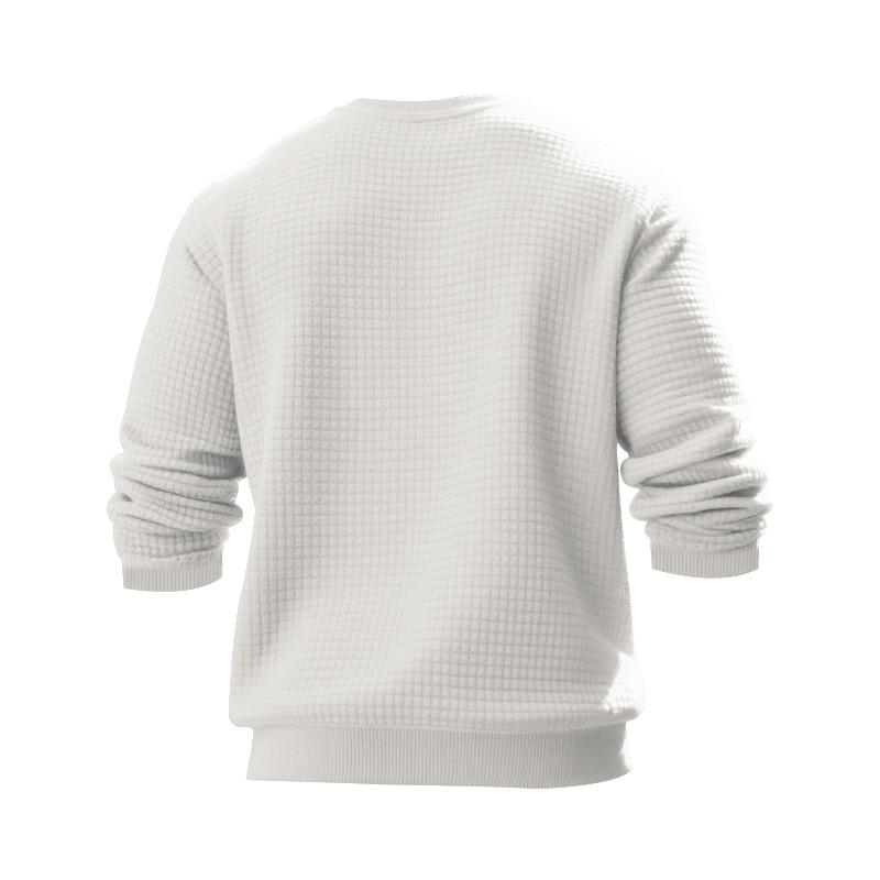 Loose-fit casual men's minimalist sports jacquard small check round-neck long-sleeved sweatshirt