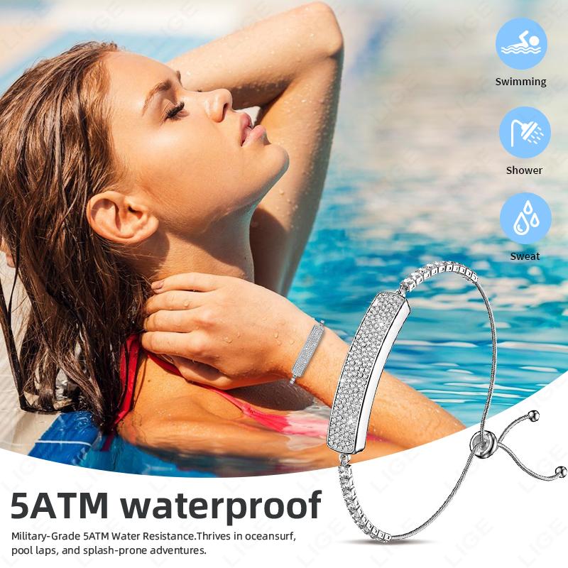 Fashion Diamond Ladies Smart Bracelet 5ATM Fitness Heart Rate Stress HRV Health Monitor Step Counting Smartwatch Women Band