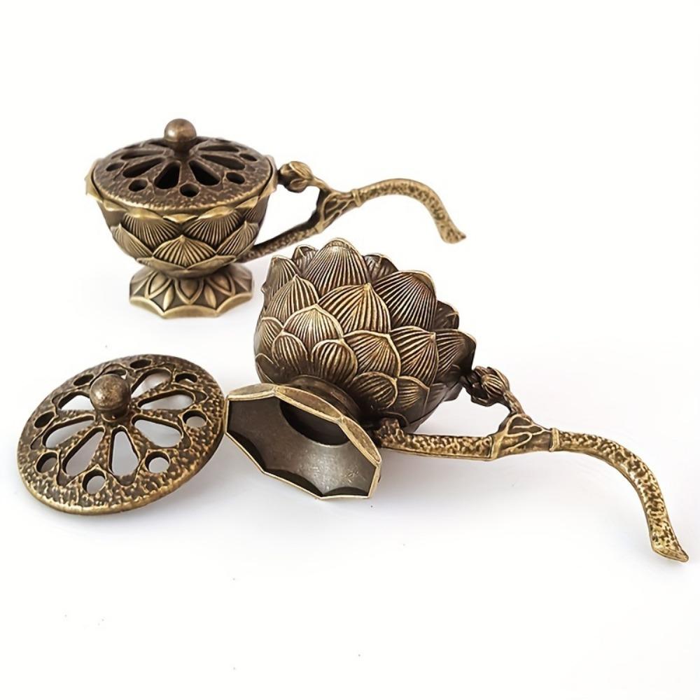 1pc Zen Lotus Incense Burner with Lid - Perfect for Yoga Studio, Home Decor, and Christmas - Includes Sandalwood Incense and Line Incense