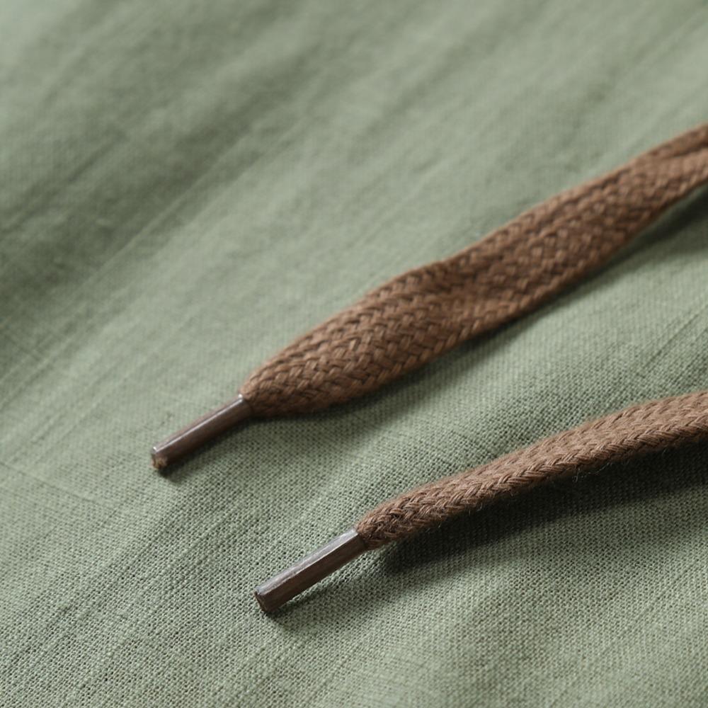 Koszula męska letnia, bawełniana, lniana, 100%, jednokolorowa, sznurowana, z kołnierzykiem typu „falldown”, lniana koszula