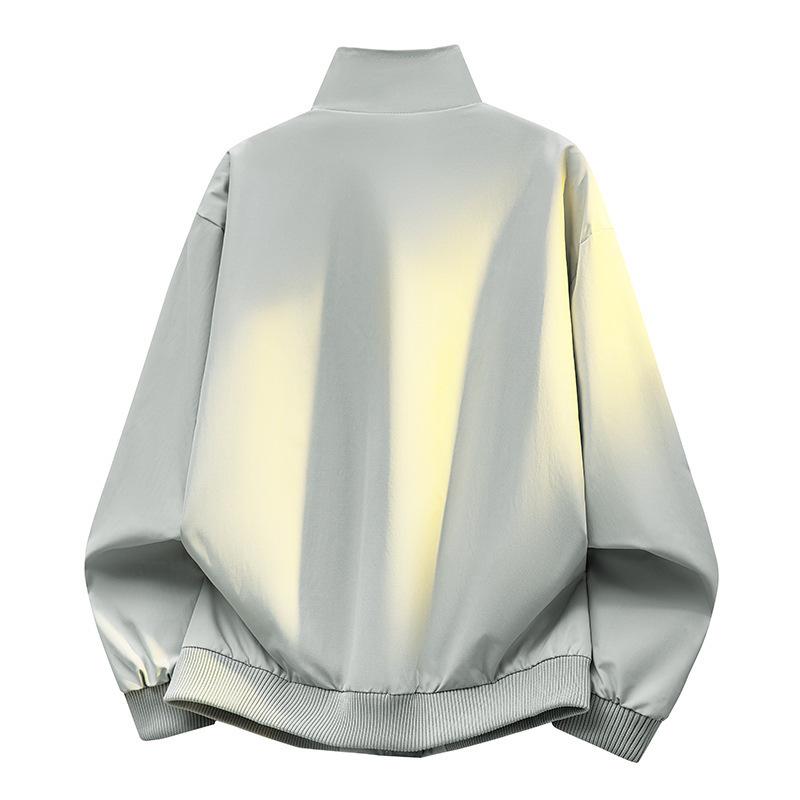 Men's Trendy Patchwork Stand Collar Windproof Jacket - Loose Fit Spring/Autumn Coach Workwear