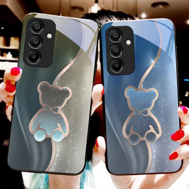 Trompe L'oeil Bear For Samsung Galaxy A15 5G 54 4G 51 50 24 35 90 71 12 51 53 52S 80 22 34 Black Tempered Glass Phone Case