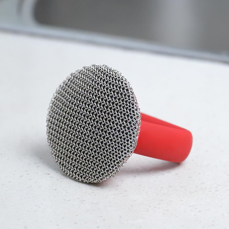 Man Chen Long Handle Pot Cleaning Brush with Steel Wool for Dishes and Kitchen