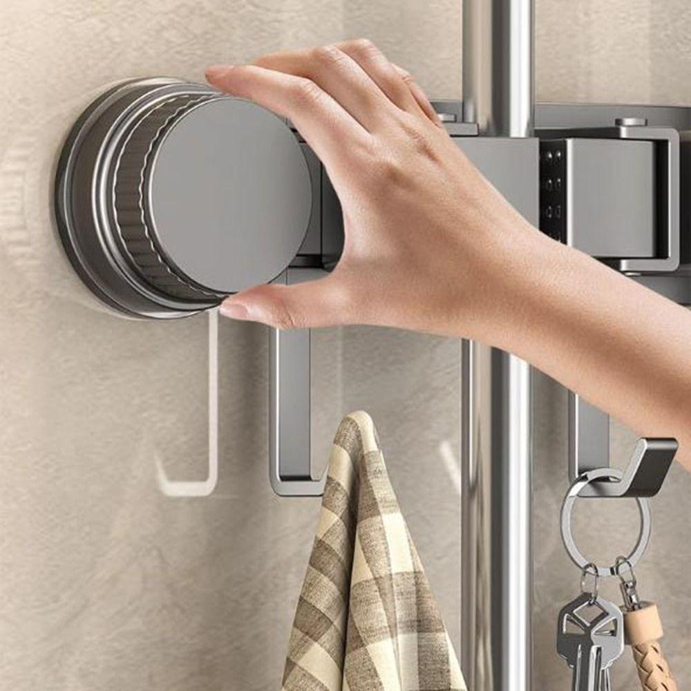 Wall Mounted Suction Cup Mop Clamp Space Aluminum Broom Hanger Practical Mop Clip Rack  Kitchen