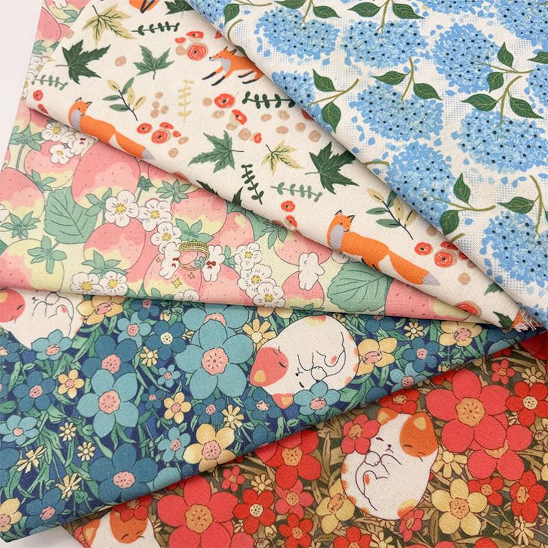 0.5m/1m/2m Encrypted Cotton Linen Cartoon Cat Print Fabric for Book Cover Decorative Tablecloth Sand Cushion DIY Curtain Fabrics