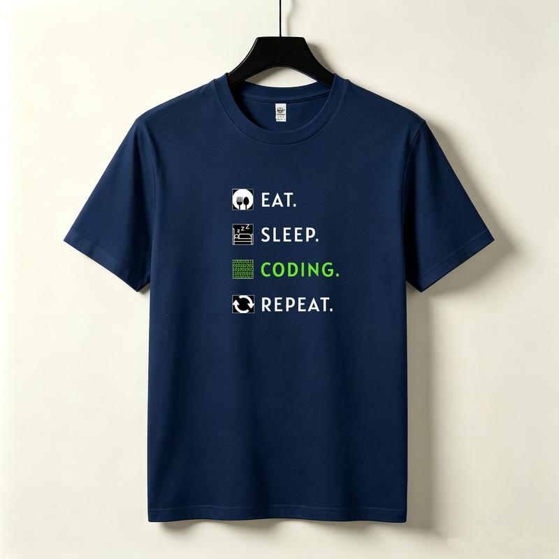 Eat Sleep Coding Repeat TShirt Programmer Life Routine Icon Print Short Sleeve Casual Streetwear Summer Fashion Tee Y2k Top