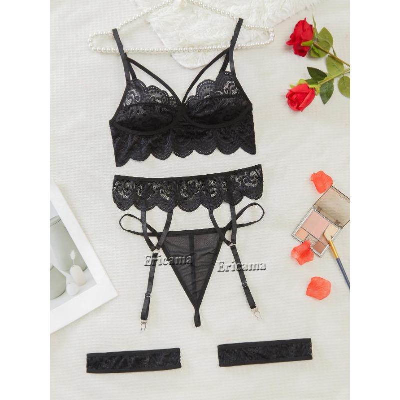 Sexy Lingerie Woman Lace Transparent Underwear Fairy Brief Sets Delicate Bra Kit Push Up Breves Sets Thin Erotic Bras