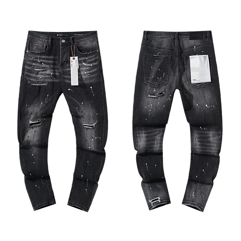 European and American Purple Slim Men's Trendy Light Luxury Elastic Jeans